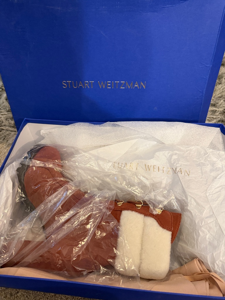 Stuart Weitzman Chestnut Suede Shearling Cuff Lug Ankle Boot